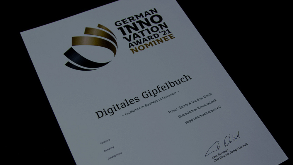 skipp gewinnt den German Innovation Award fürs E-Gipfelbuch